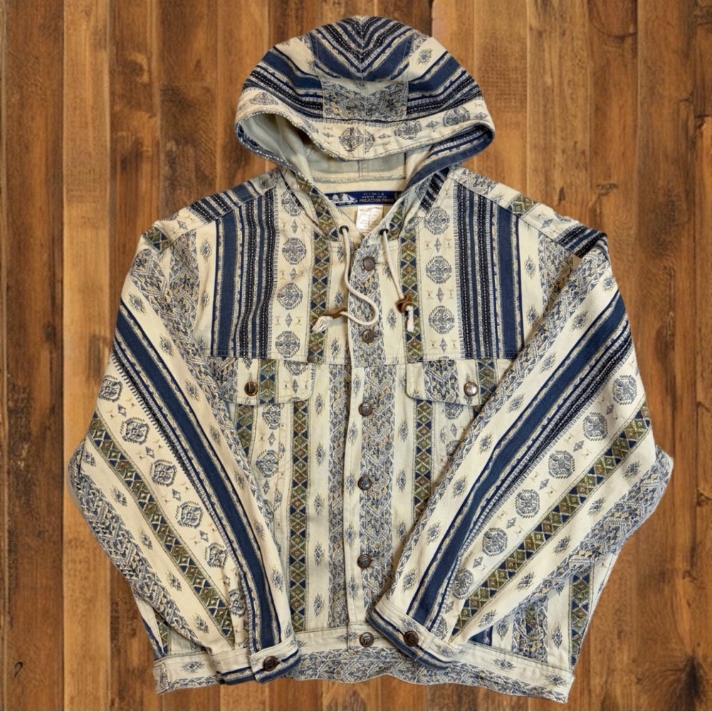 Vintage Tribal Pattern Hooded Cotton Jacket – Boho Southwestern Aztec Style